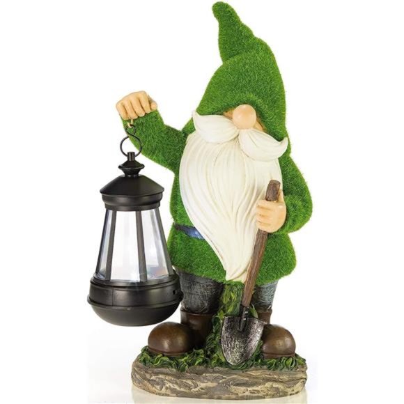 Earnest Flocked Garden Gnome with Lantern Solar Powered LED Outdoor Decor Light - Picture 1 of 6